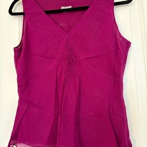 Ann Taylor Pleated V-Neck Sleeveless chiffon Purple Tank Top Petites Size MP